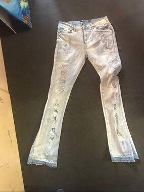 Men Dash Pale Blue Distressed Flare Jeans